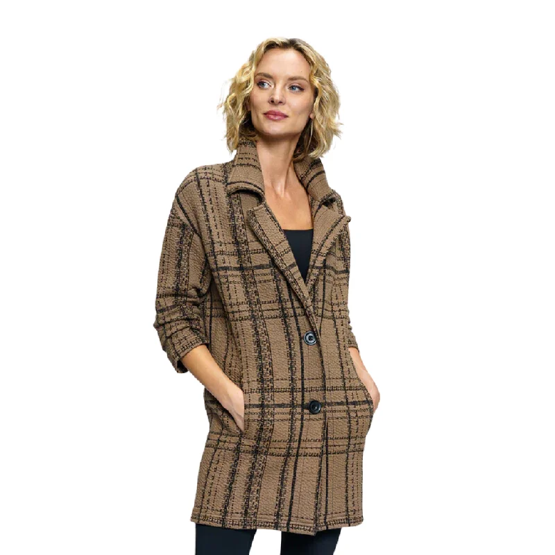 Tonia DeBellis Women's Marissa Coat - TDB Windowpane Houndstooth Jacket Shearling Jacket Fleece Jacket
