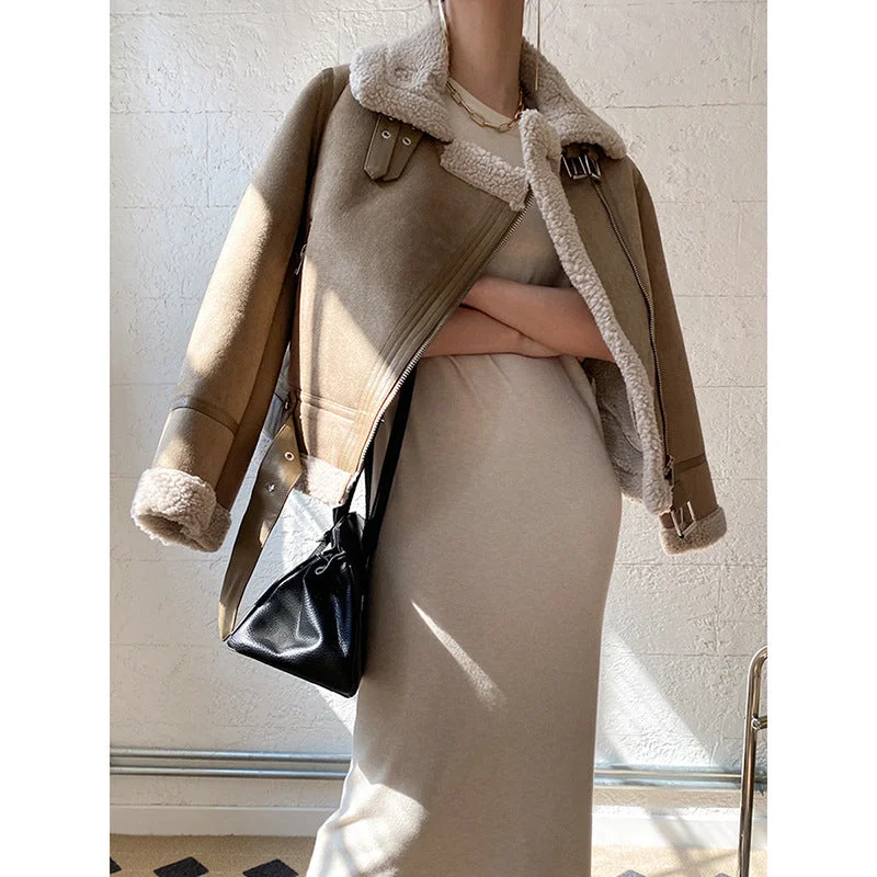 Casual Sherpa Winter Warm Coats for Women Trapeze Tunic Caftan
