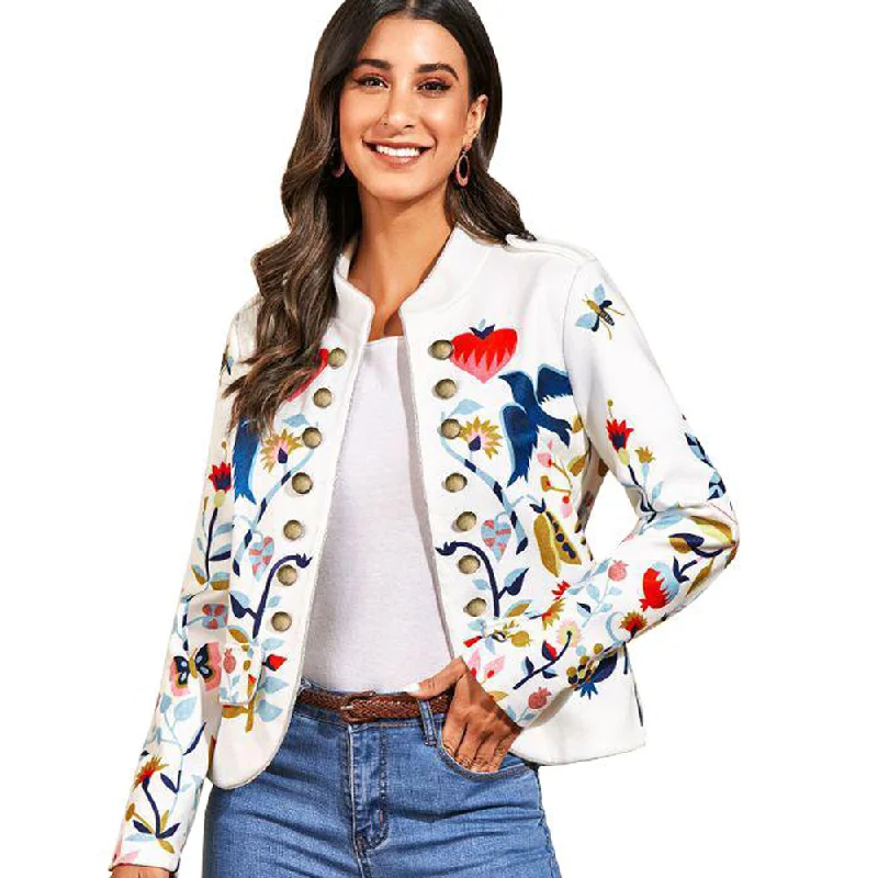 Classy Fashion Floral Print Carfigan Top Coats Anorak Windbreaker Fleece