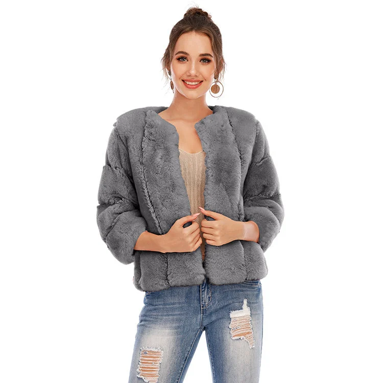 Winter Artificial Fur Short Coats for Women Embroidered Appliqued Beaded