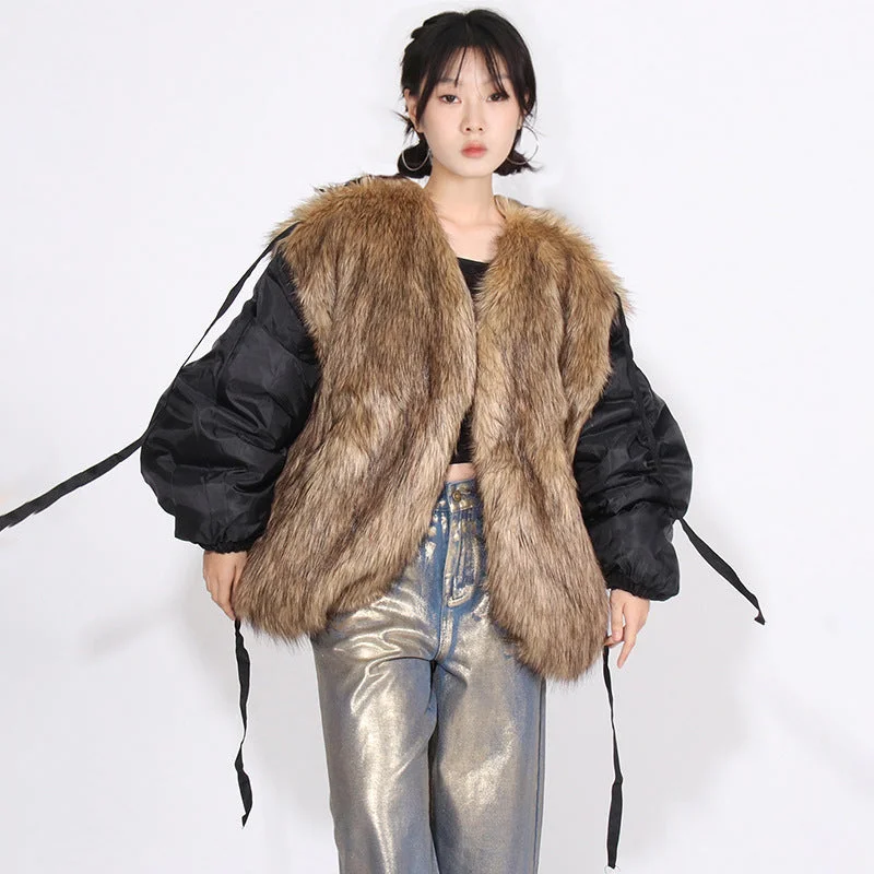Luxury Fashion Vintage Fur Coats for Women Rayon Velvet Corduroy