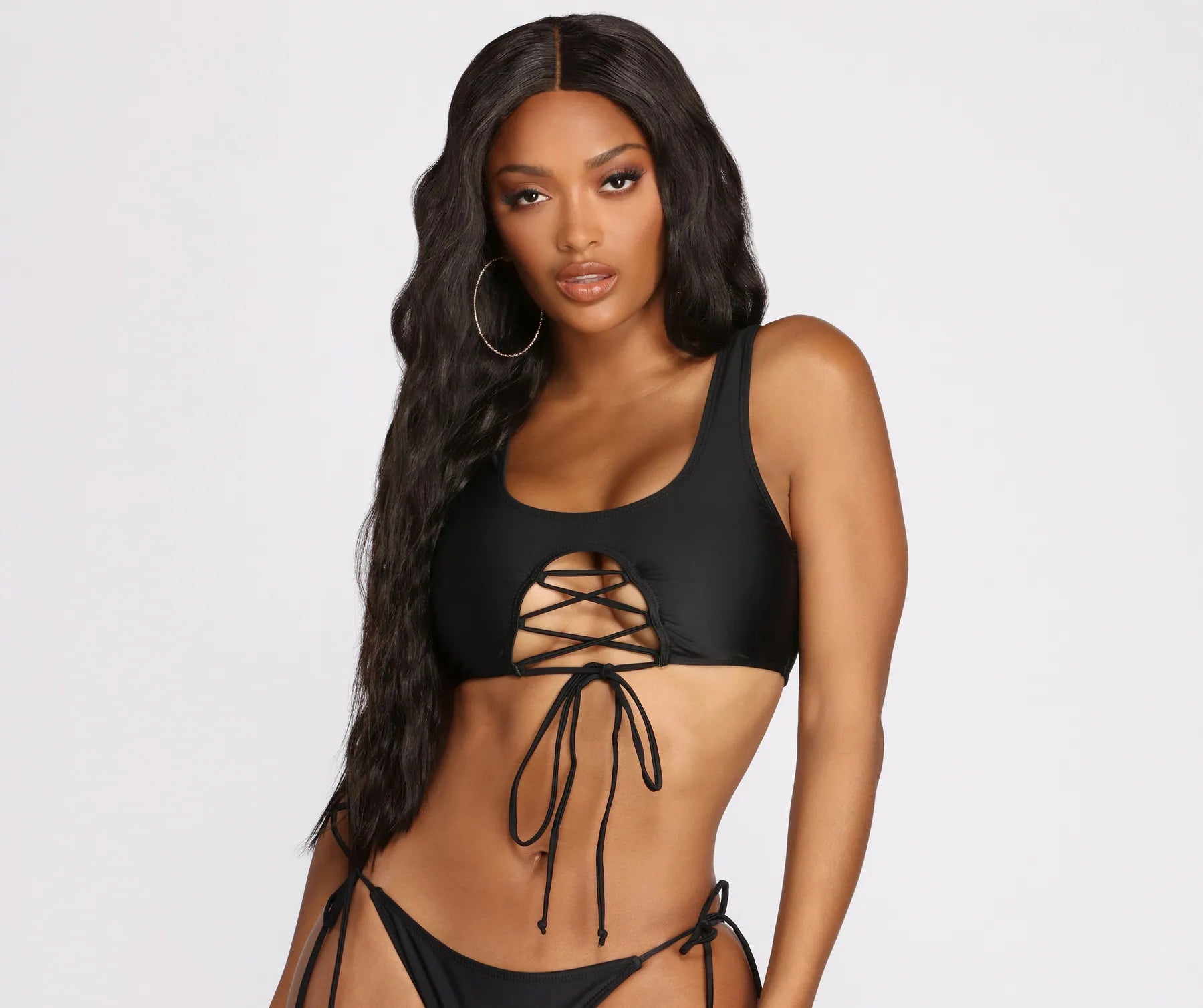 Livin' My Best Life Lace Up Swim Tank strappy tank top