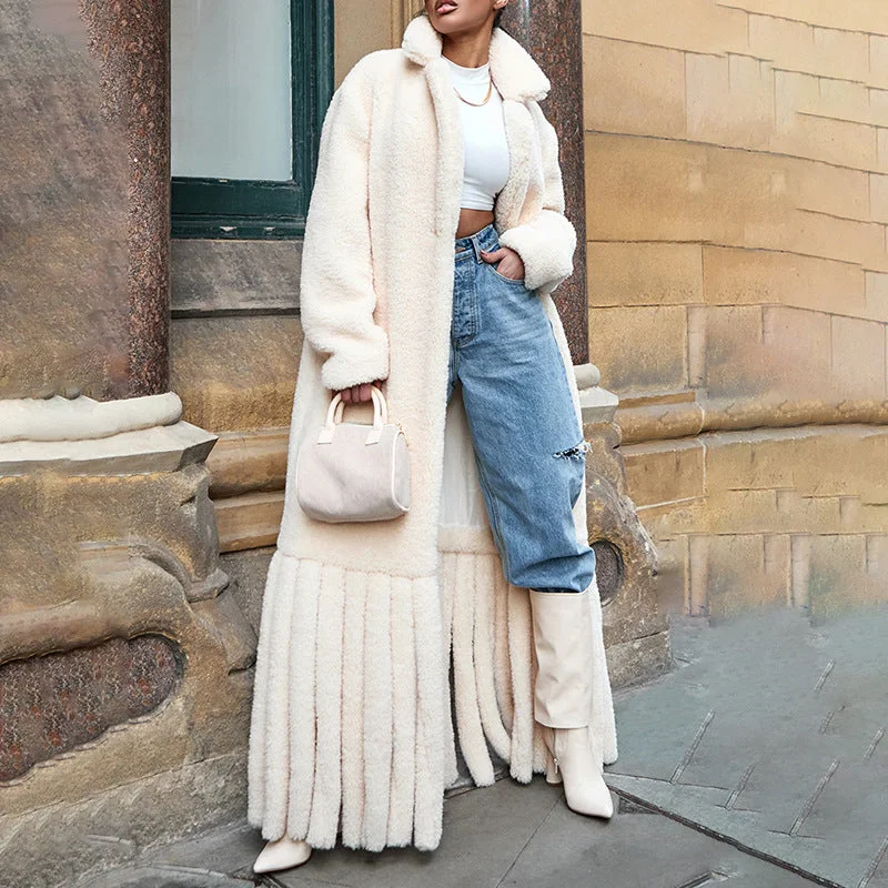 Designed Fashion Tassels Long Coats for Winter Vent Hem Cuff