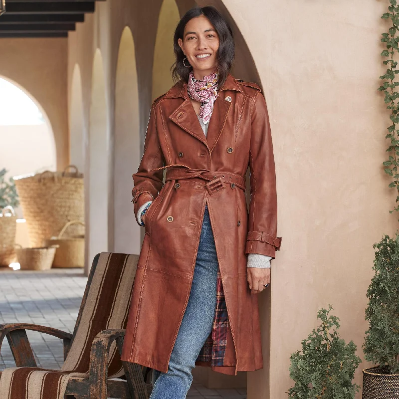 Araminta Leather Trench Coat Tailored Straight A-Line