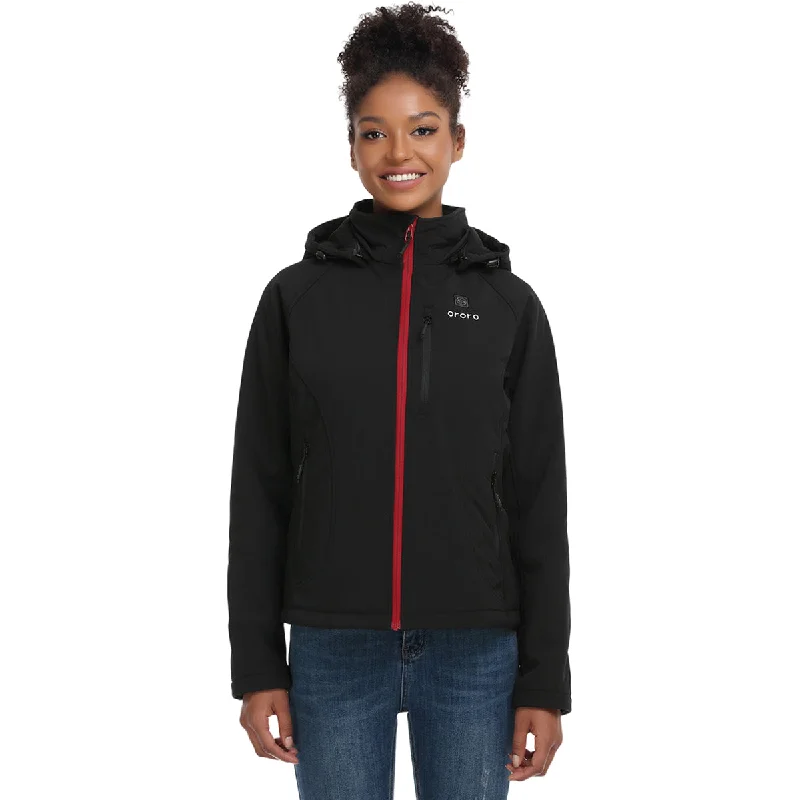 Ororo Women's Black Heated Jacket - Red Zipper Satin Jacket Silk Jacket Chiffon Jacket