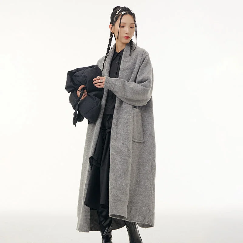 Fall Women Knitted Long Coats Collared Crew Neck Turtle Neck