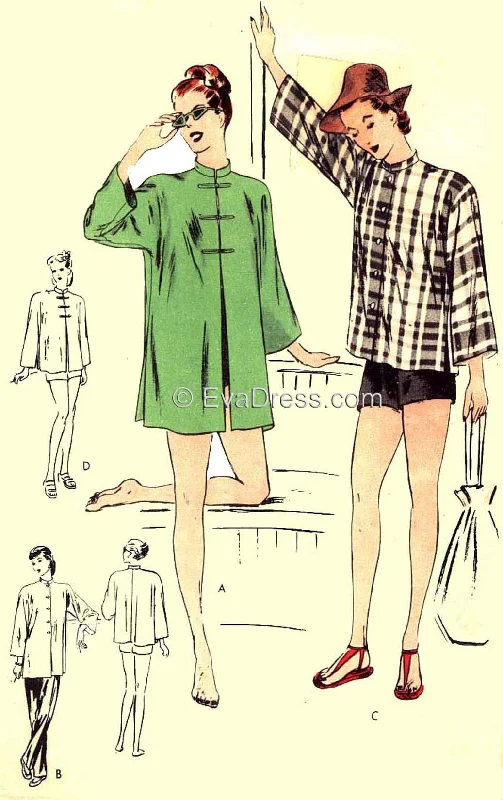 E-PATTERN 1945 Mandarin Coat E5477 Striped Polka Dot Solid