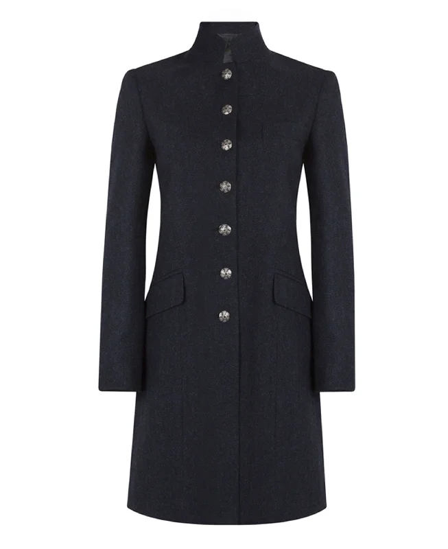 Alexandra Coat - Navy Herringbone Quilted Jacket Anorak Windbreaker