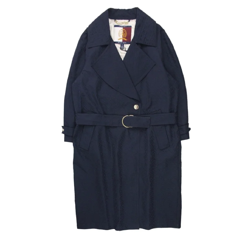 Tommy Hilfiger Navy Preppy Trench Coat Trim Padded Insulated