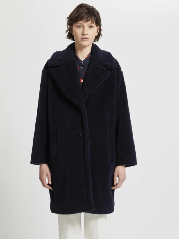 Marella Sasia Navy Boucle Teddy Coat 23390601382 Col 003 Striped Polka Dot Floral