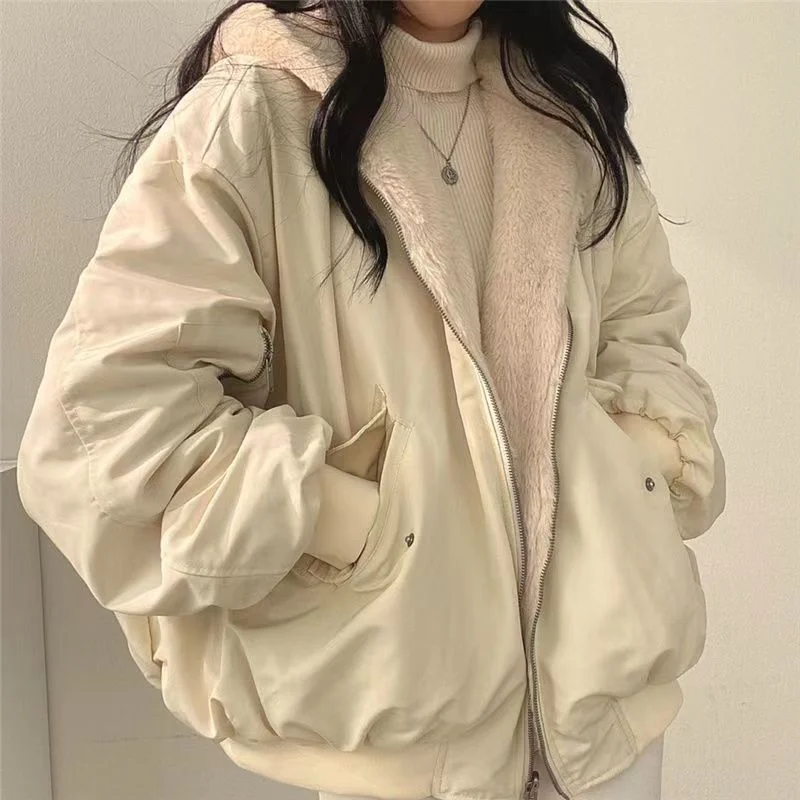 Casual Warm Lamb Wool Winter Zipper Coats Chenille Brocade Lace