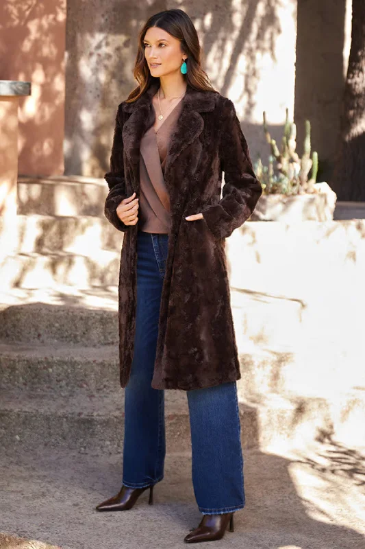 Faux Fur Button Front Coat [Brown-3L96006] Pockets Sleeves Lining