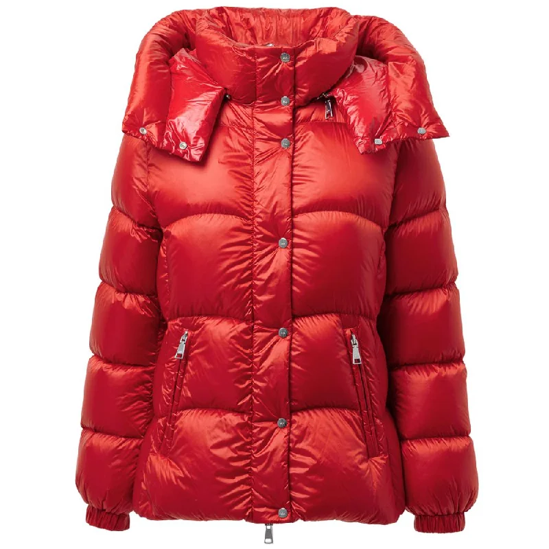 Red Polyamide Jackets & Coat Zip Front Button Front Snap Front