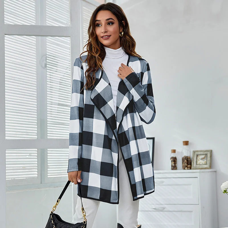 Casual Pocket Design Plaid Women Coats Blouse Shirt Tunic