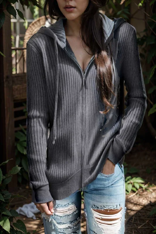 casual zip cardigan long sleeve knit hoodie shirt drop shoulder v neck closed jewel Boxy Cardigan Fitted Cardigan A-Line