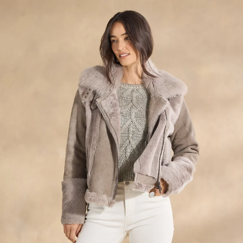 Winter Soul Shearling Coat Asymmetrical Collar Hooded Zippered
