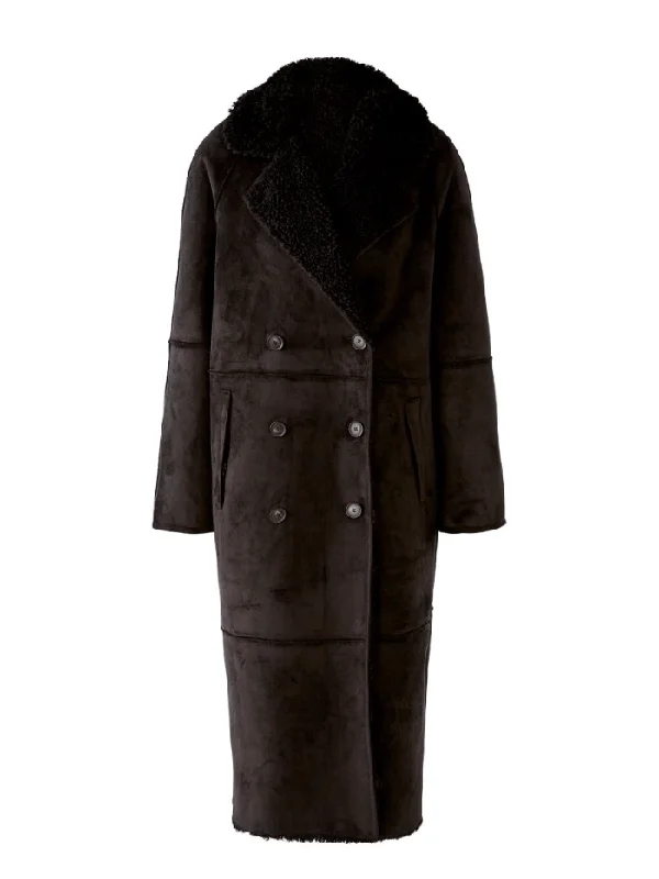 Oui Black Reversible Faux Suede Long Coat 77350 9990 Sequined Lace Ribbed