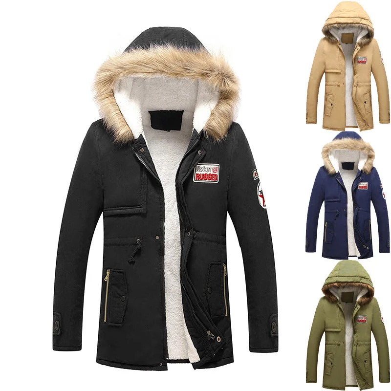Winter Cotton Hoodies Coats for Men Knit Woven Fleece