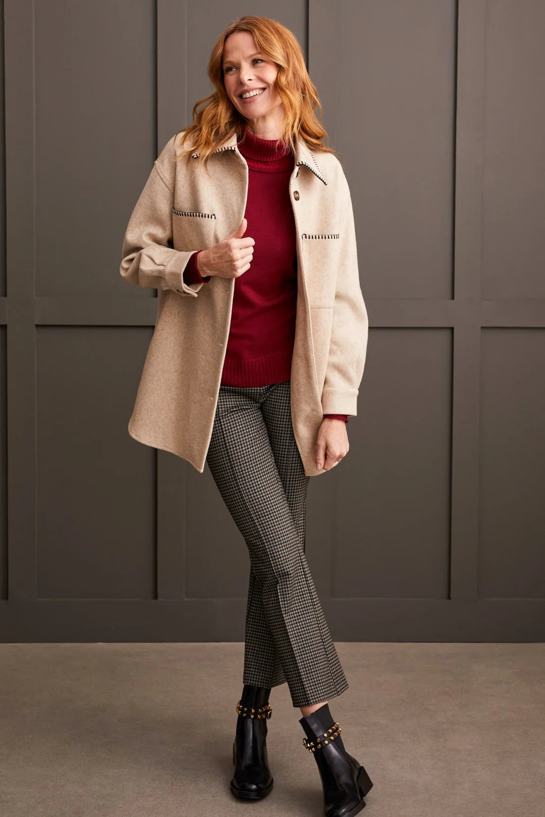 Long Sleeve Button Front Coat [H Tan-1864O] Lapel Coat Peter Pan Collar Coat Cowl Neck Coat