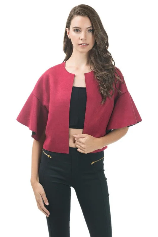 Flare Sleeve Suede Jacket Snapped Jacket Toggled Jacket Drawstring Jacket