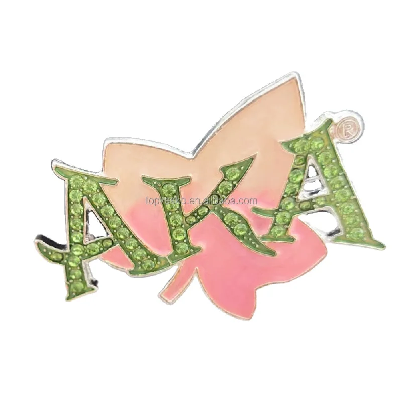 Topvesko 2022 New Arrivals Green Color Rhinestones Greek Letter Women Sorority Fashion Coat Pink Maple Leaf  Brooch Pin Stole Shawl Scarf
