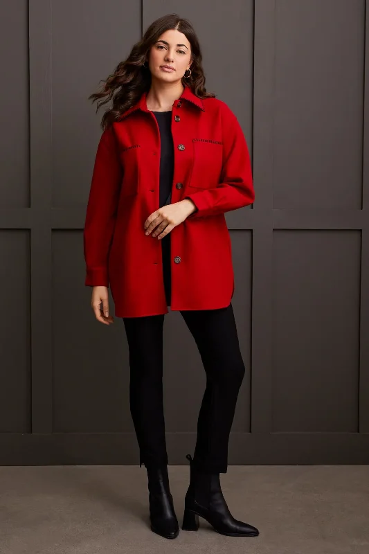 Long Sleeve Button Front Coat [Scarlet-1864O] Cape Coat Herringbone Coat Tweed Coat