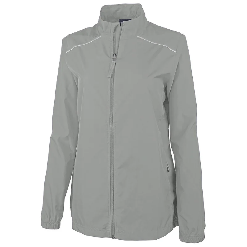 Charles River Women's Ice Grey Skyline Pack-N-Go Full Zip Reflective Jacket A-Line Jacket Boat Neck Shawl Collar