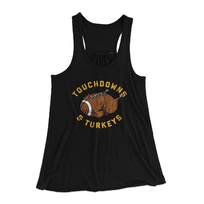 Touchdowns And Turkeys Funny Thanksgiving Women's Flowey Racerback Tank Top gold tank top