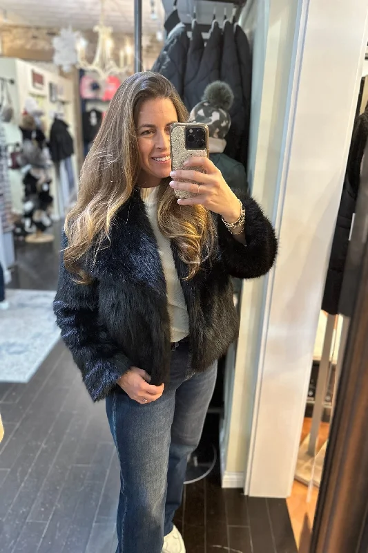 Faux Fur Coat [BLK-3L0990] Vent Hem Cuff