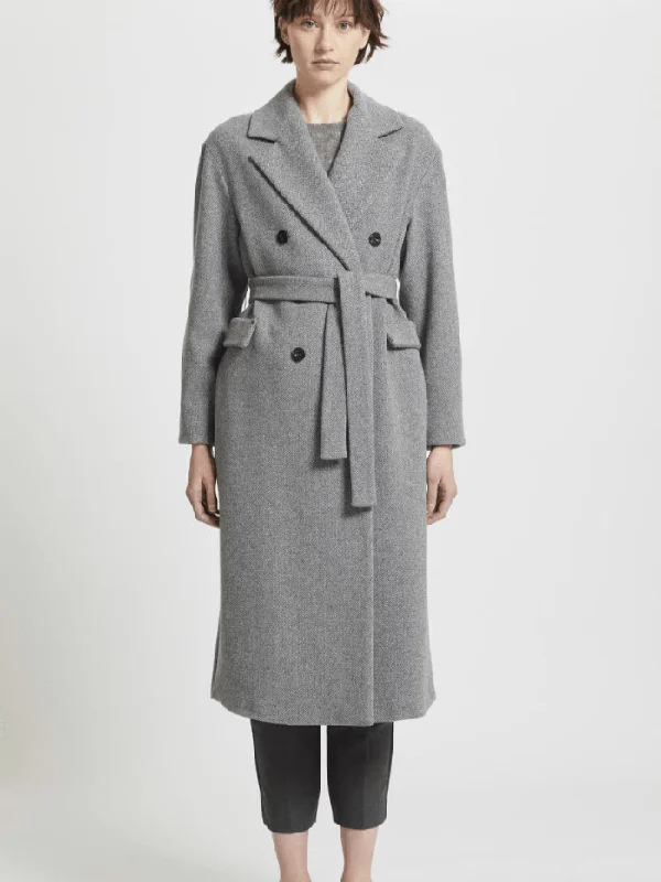Marella Pinco Grey Long Coat 23301601372 Col: 002 Solid Print Jacquard