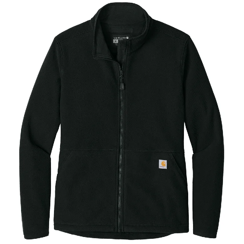 Carhartt Women's Black Textured Full-Zip Fleece Jacket Toggled Jacket Drawstring Jacket Belted Jacket