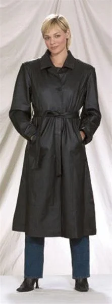 Ladies Long Leather Coat with Zip Out Lining Boat Neck Jacket Square Neck Jacket One-Shoulder Jacket