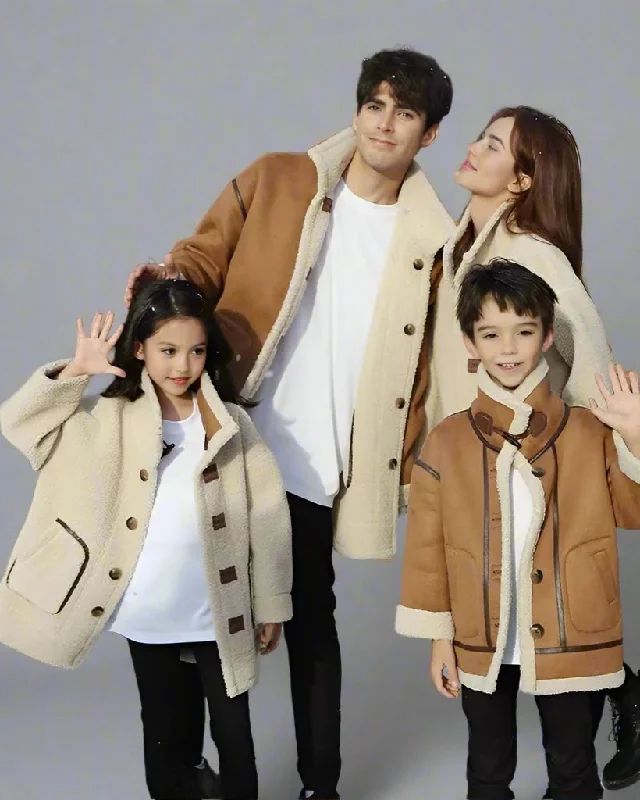 Reversible Faux Suede Mid-Length Coat – Family Matching Outfits for Mom, Daughter, and Siblings Mesh Canvas Denim