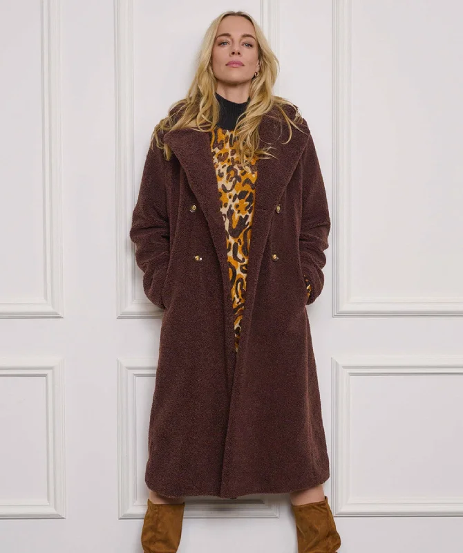Long Teddy Boucle Coat Cuffed Rolled Raglan