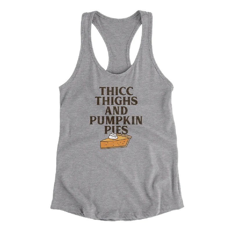 Thicc Thighs And Pumpkin Pies Funny Thanksgiving Women's Racerback Tank lime green tank
