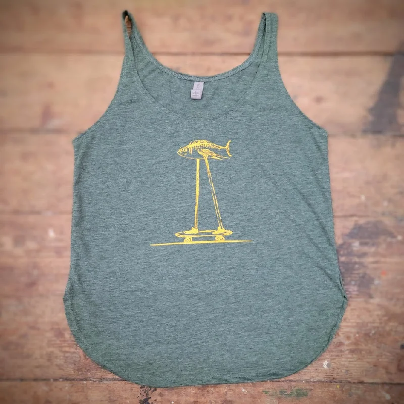 Ladies Fish on a Skateboard Tank Top tie dye tank