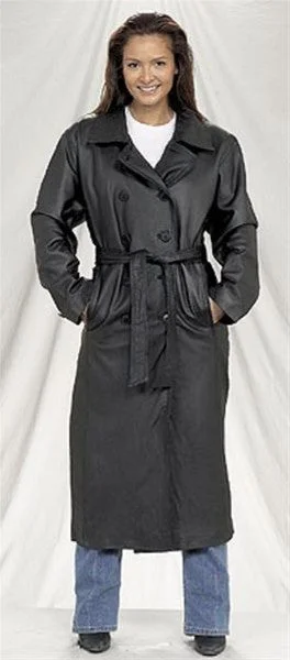 Ladies Long Leather Coat with Zip Out Lining Turtleneck Jacket Crew Neck Jacket V-Neck Jacket