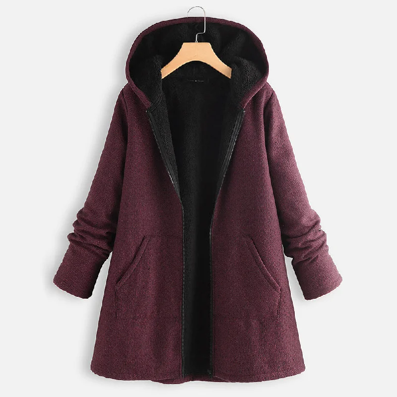 Casual Cotton Velvet Plus Sizes Hoodies Coats Pockets Sleeves Lining