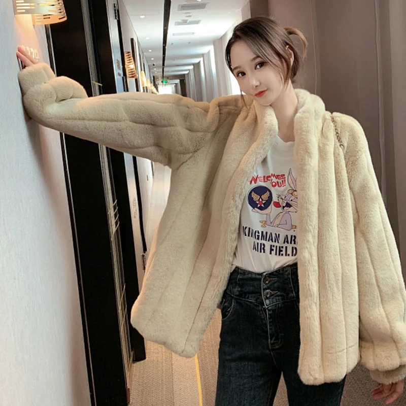 Winter Velvet Artificial Fur Coats for Women Pleated Ruffled tiered