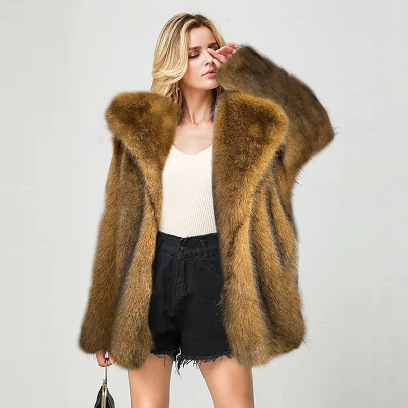 Winter Man Made Fox Fur Coats for Women Striped Polka Dot Floral