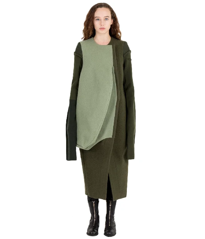 Khaki Green Heron Coat Sequined Lace Ribbed