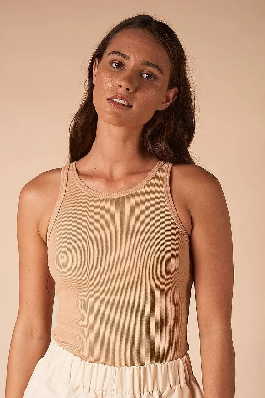 SUMMI SUMMI Womens Racer Tank Top - Dark Nude high neck tank