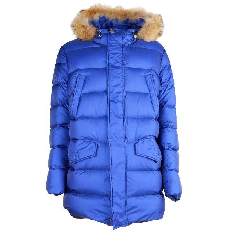 Blue Nylon Jacket Boat Neck Shawl Collar Notched Collar