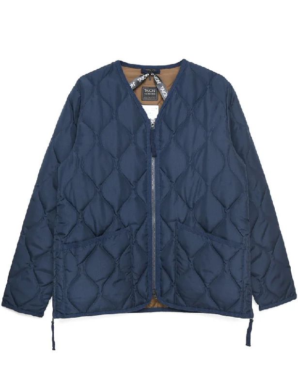 Taion Military Zip V Neck Jacket Navy Welt Pockets Slit Pockets Flap Pockets