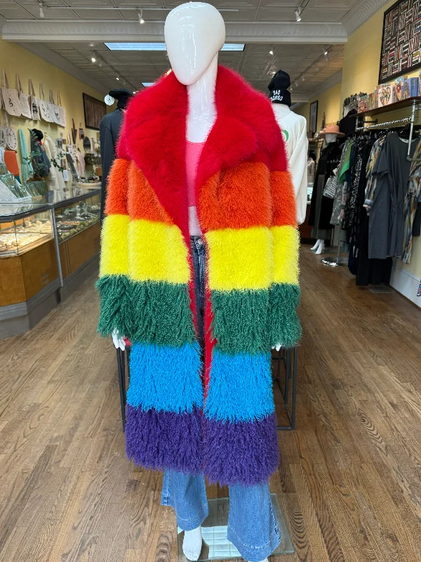 Rainbow Maxi Coat Fleece Down Feather