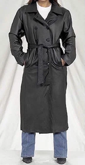Ladies Long Leather Coat with Zip Out Lining Off-the-Shoulder Jacket Double-Breasted Coat Single-Breasted Coat