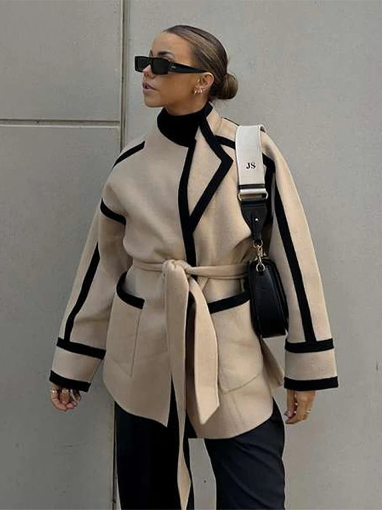 Fashion Spliced Autumn Coat For Women Appliqued Beaded Sequined