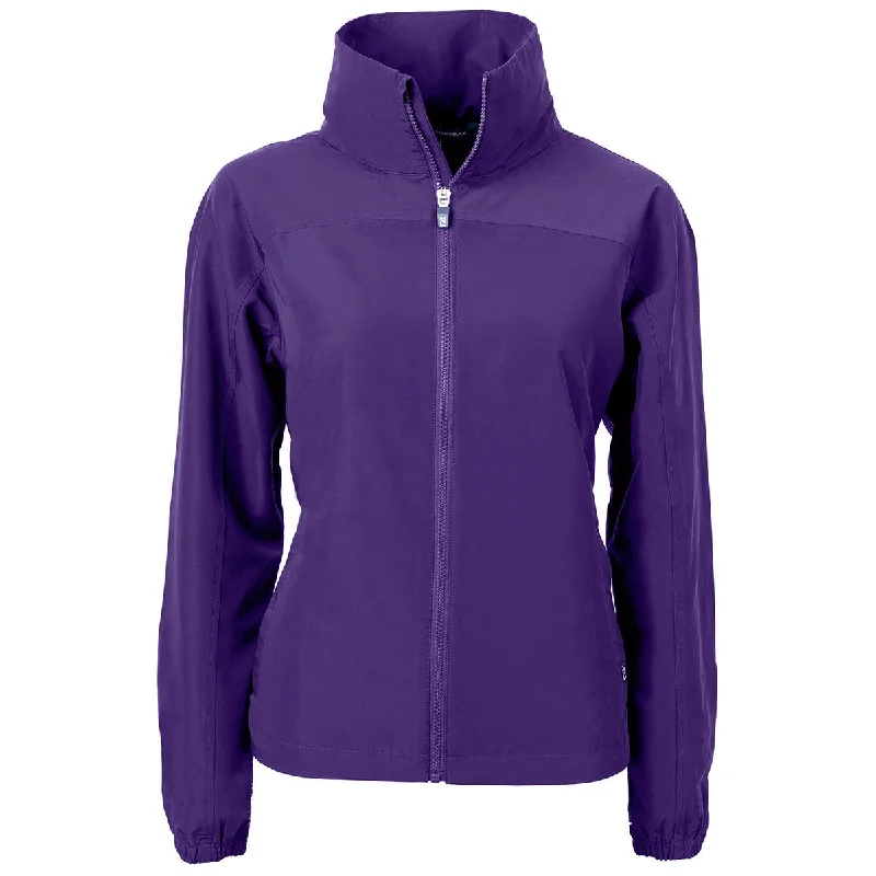 Cutter & Buck Women's College Purple Charter Eco Recycled Full Zip Jacket Denim Fabric Leather Fabric Suede Fabric