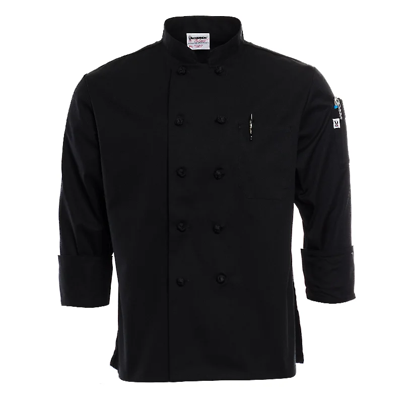 Women's Black Knot-Button Chef Coat 5700W Denim Leather Suede