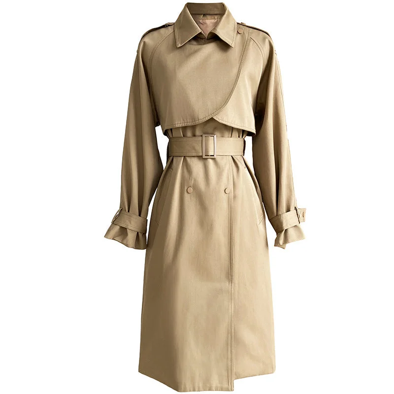 Luxury Designed Fall Long Trench Coats Striped Polka Dot Floral